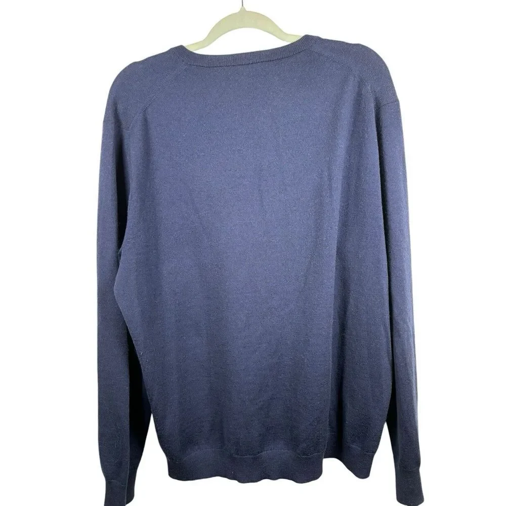J. CREW 100% Merino Wool V-neck Sweater Blue Size‎ XLARGE